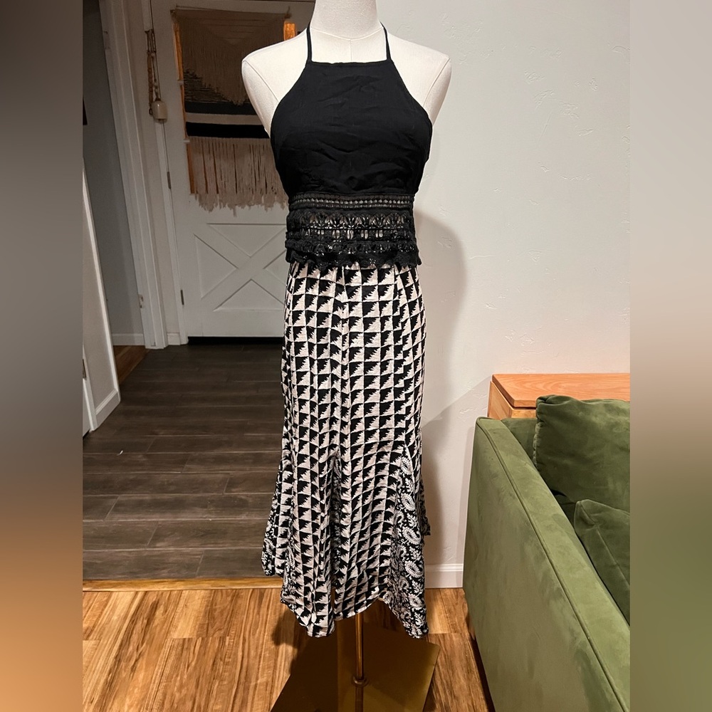100% Silk Lili Butler Geometric Maxi Skirt - Flared Hem (comes with top!)